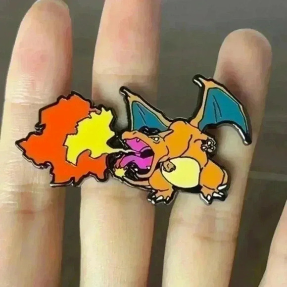 Inferno's Glory: Pokemon Base Set Charizard Extended Art Enamel Pin - Picture 2 of 4